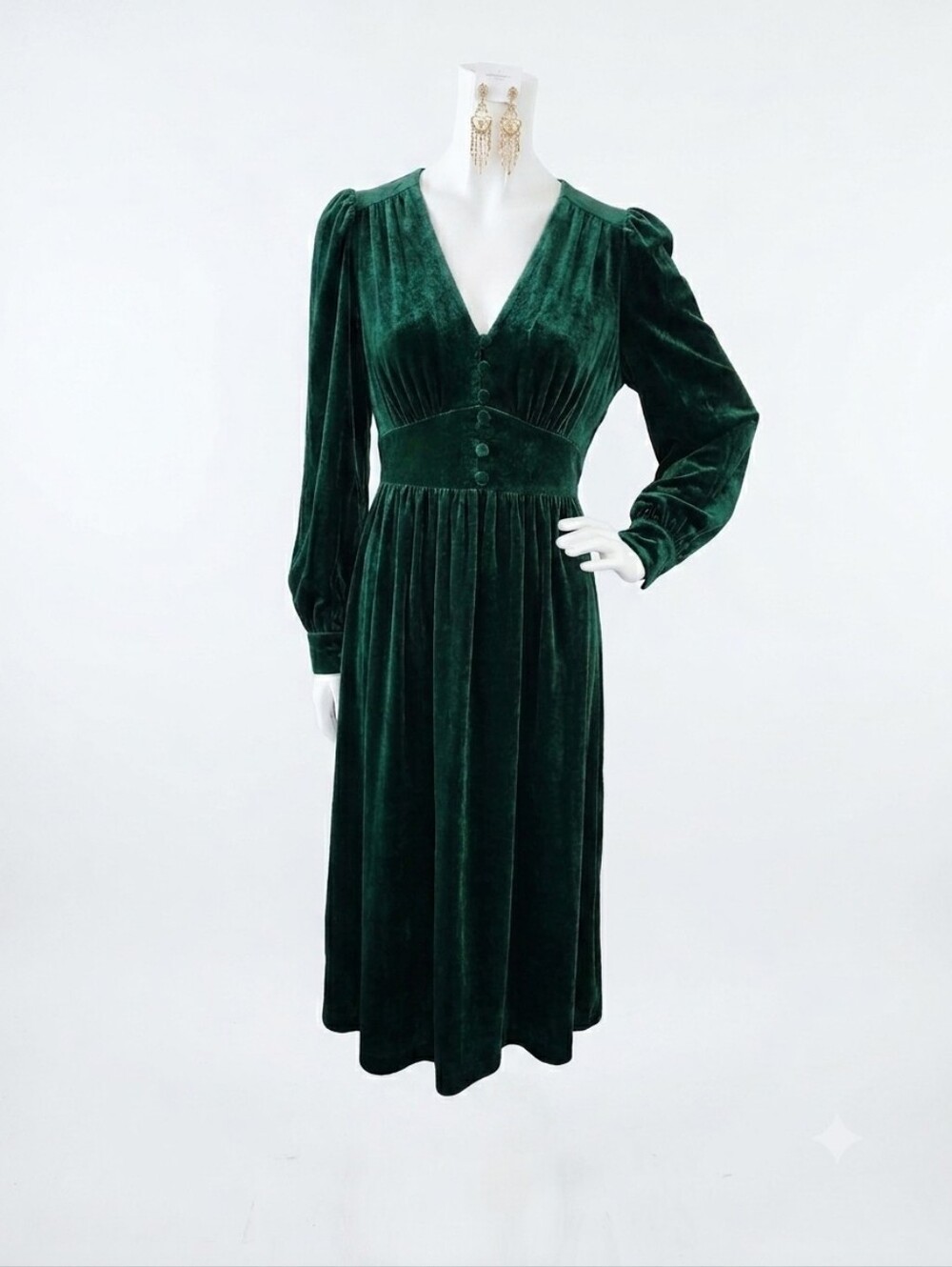 Boden Elise Velvet Midi Dress Women's 12 Green